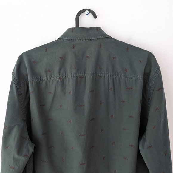 Frank & Oak St-Viateur Men's Forest Green / Fox Pattern 100% Cotton Shirt ~ Smal - Picture 7 of 11